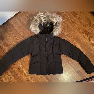 Canada Goose Vintage Women’s Down Crop Bomber Hooded Jacket Black Petite Small